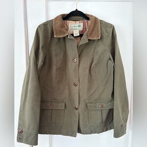 L.L. Bean Olive Utility Jacket with Brown Collar